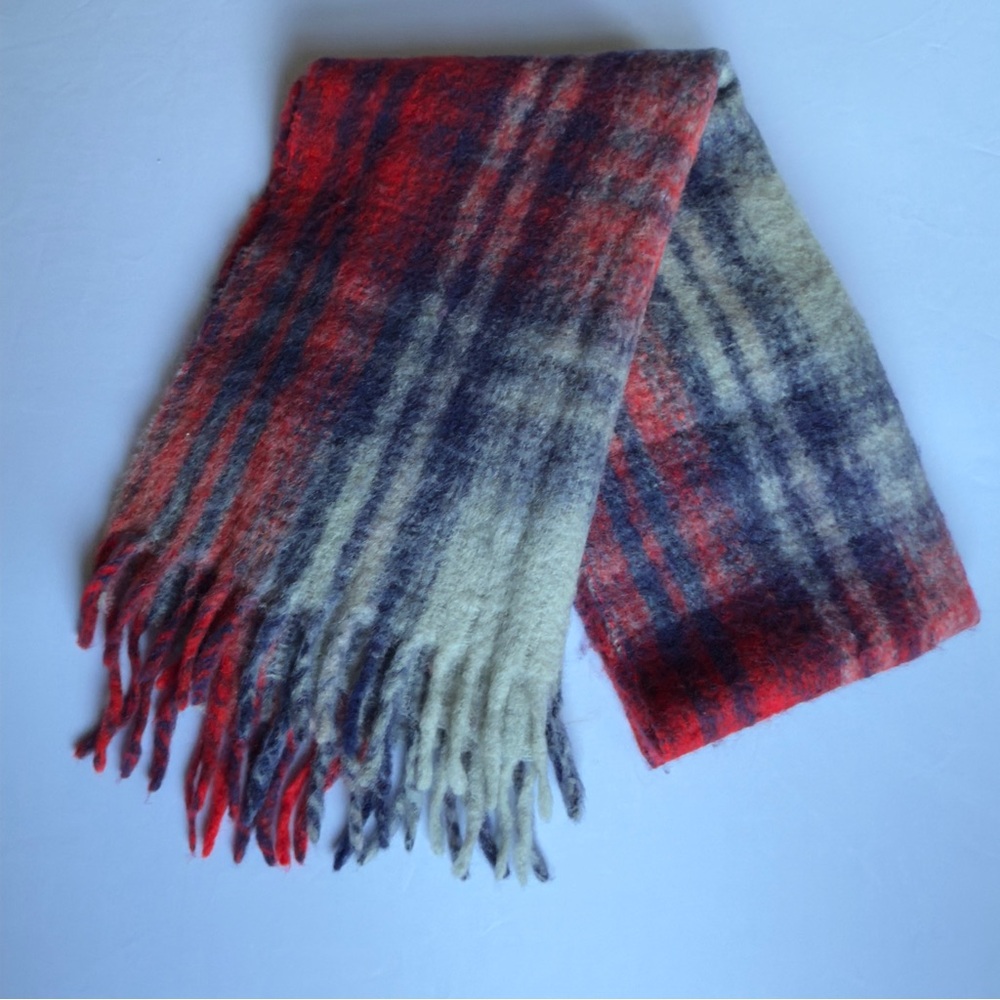 ZARA Accessories‎ Vibrant Red and Blue Wool Scarf